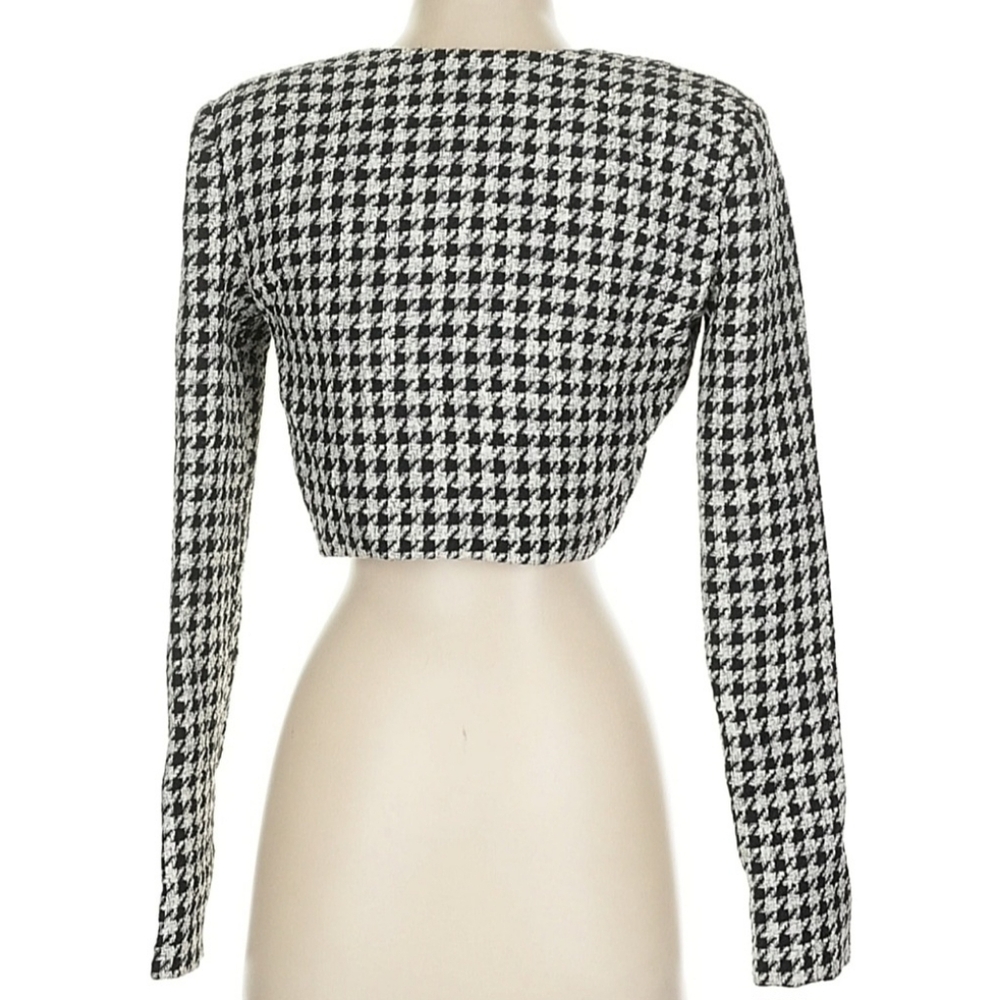 Zara Black And White Houndstooth Cropped Blazer - Picture 7 of 9